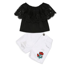 Load image into Gallery viewer, Kids Baby Girl stripe Off Shoulder Hanging neck Top + pink hole pants Outfits Clothes Summer 3Pcs Kid Girls Clothing Set--144--