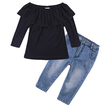 Load image into Gallery viewer, Kids Baby Girl stripe Off Shoulder Hanging neck Top + pink hole pants Outfits Clothes Summer 3Pcs Kid Girls Clothing Set--144--