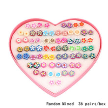 Load image into Gallery viewer, 14Design 36Pairs/set Mix Mini Handmade Flower Clay Earring Stud Sets Fruit Earring Set For Child With Heart Box Earrings Jewelry--169--