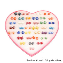 Load image into Gallery viewer, 14Design 36Pairs/set Mix Mini Handmade Flower Clay Earring Stud Sets Fruit Earring Set For Child With Heart Box Earrings Jewelry--169--