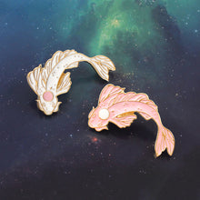 Load image into Gallery viewer, Pink White Koi Brooch Cute Goldfish Carp Enamel Pin Denim Lapel Fish Badge Family Kid Blessing Gifts Friends Personality Jewelry--174--