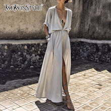 Load image into Gallery viewer, TWOTWINSTYLE Maxi Women's Dress Summer Beach V Neck Tunic High Waist Split Sexy Long Holiday Dresses 2018 Fashion Casual Clothes--90--