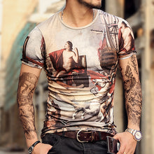 Load image into Gallery viewer, 2018 spring and summer new fashion printed painting cotton men short sleeved T-shirts male o neck brand European style T-shirt--120--