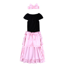Load image into Gallery viewer, Kids Baby Girl stripe Off Shoulder Hanging neck Top + pink hole pants Outfits Clothes Summer 3Pcs Kid Girls Clothing Set--144--
