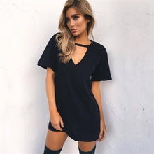 Load image into Gallery viewer, 2018 New Summer explosions solid color loose short-sleeved V-neck hanging neck hollow sexy Mini dress--92--