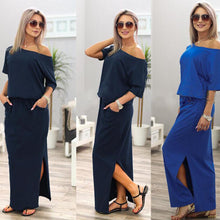 Load image into Gallery viewer, Women Dress Summer Long Maxi BOHO Evening with Pocket Holiday Off Shoulder Split Ladies Summer Beach Party Dress 2018--91--