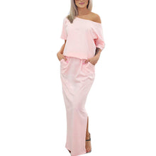 Load image into Gallery viewer, Women Dress Summer Long Maxi BOHO Evening with Pocket Holiday Off Shoulder Split Ladies Summer Beach Party Dress 2018--91--