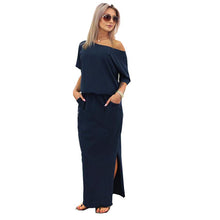 Load image into Gallery viewer, Women Dress Summer Long Maxi BOHO Evening with Pocket Holiday Off Shoulder Split Ladies Summer Beach Party Dress 2018--91--