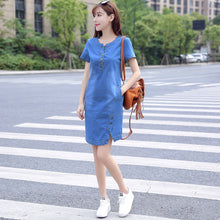 Load image into Gallery viewer, Korean Denim dress for women 2018 New Summer Casual Jeans Dress With button Pocket Sexy Denim Mini Dress Plus size 3XL A1425--102--