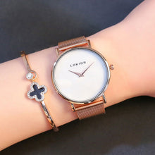 Load image into Gallery viewer, Lokior Luxury Women Watches Rose Gold Stainless Steel Mesh Band Quartz Wrist Watch Fashion Ladies Clock Relogio Feminino--182--