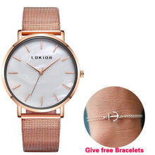 Load image into Gallery viewer, Lokior Luxury Women Watches Rose Gold Stainless Steel Mesh Band Quartz Wrist Watch Fashion Ladies Clock Relogio Feminino--182--
