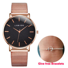 Load image into Gallery viewer, Lokior Luxury Women Watches Rose Gold Stainless Steel Mesh Band Quartz Wrist Watch Fashion Ladies Clock Relogio Feminino--182--