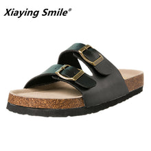Load image into Gallery viewer, Xiaying Smile New Style Solid Color Genuine Leather Sandals Classics Double Buckle Beach Shoes Fashion Casual Soft Flat Slippers--85--