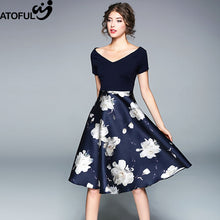 Load image into Gallery viewer, ATOFUL Dress Women Vintage Sexy V-Neck A Line High Waist 2018 Summer Short Sleeve Large Swing Floral Print Dress Party Vestidos--99--