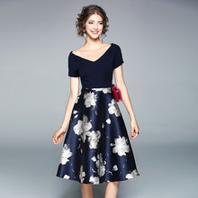 Load image into Gallery viewer, ATOFUL Dress Women Vintage Sexy V-Neck A Line High Waist 2018 Summer Short Sleeve Large Swing Floral Print Dress Party Vestidos--99--