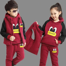 Load image into Gallery viewer, Boy Girls Winter Jacket Children Set Clothing Child Sports Thick Fleece Hoodies+ Pants+ Vest 3pcs Sweatshirts Suits kids clothes--131--
